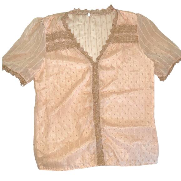 Sheer Beige Swiss Dot Striped Blouse size XL - Picture 1 of 11